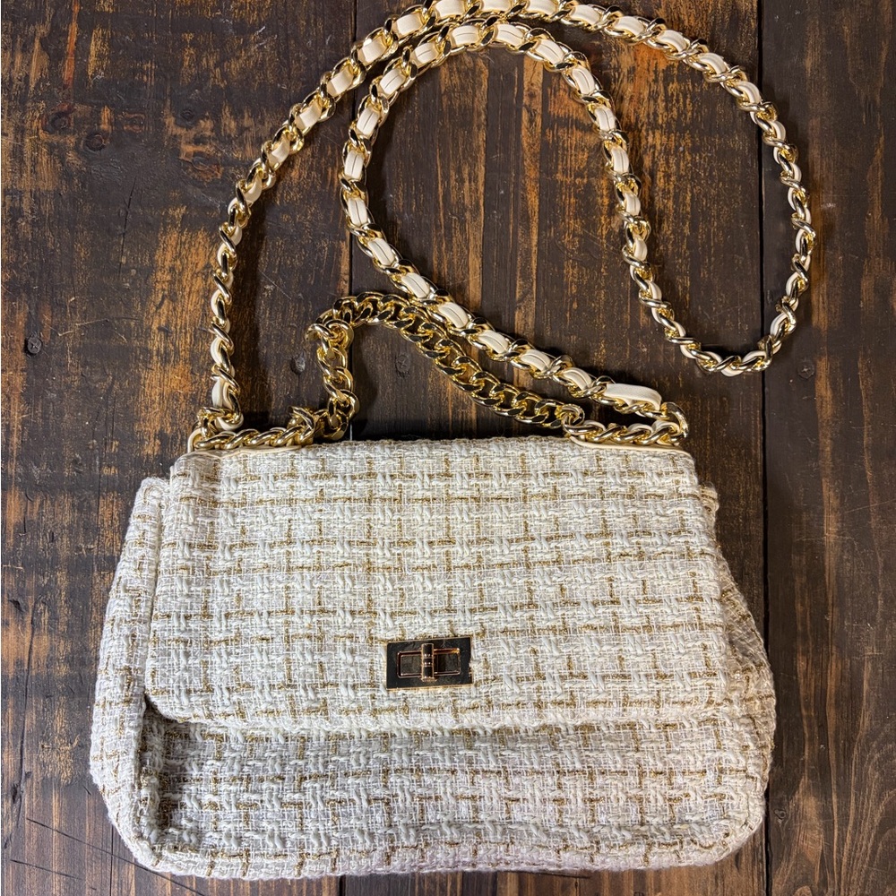 Gold and white fabric purse